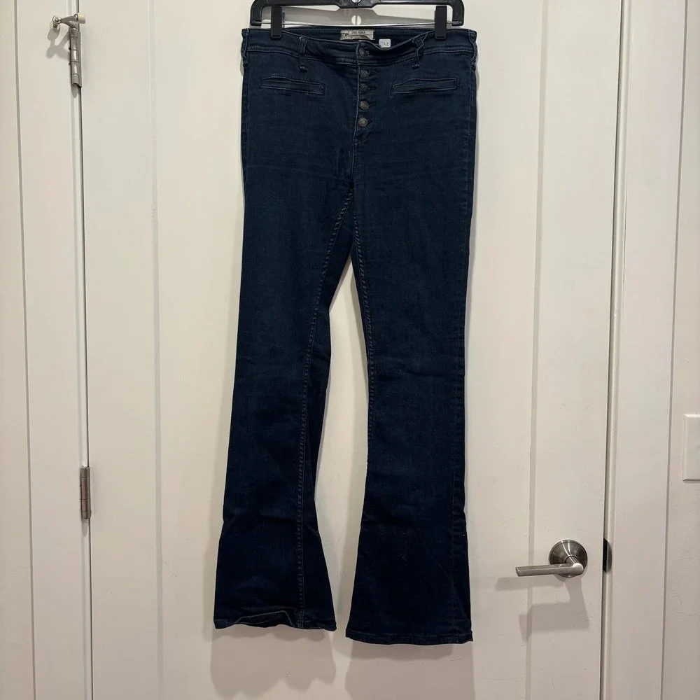 Free People‎ Dark Wash High Rise Button Fly Flare Jeans Size 28 OB61855-16515125